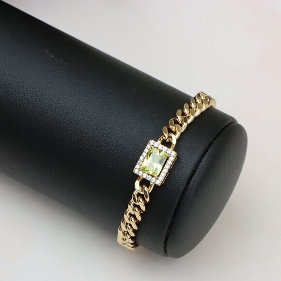 "Elegant Rose Gold Bracelet with Green Stone & Cubic Zirconia Charm, XPBL0805 - Picture 9 of 12